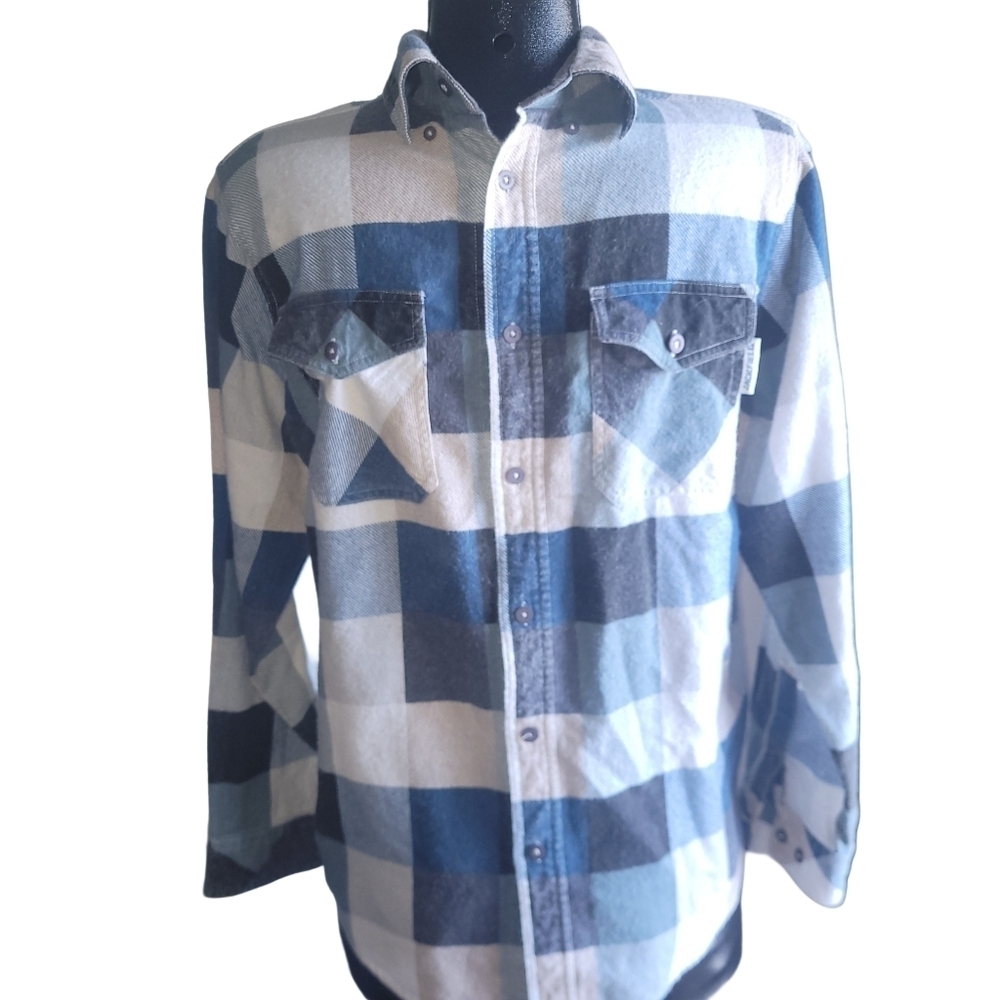 Jackfield Blue And White Plaid Flannel Shirt Size S